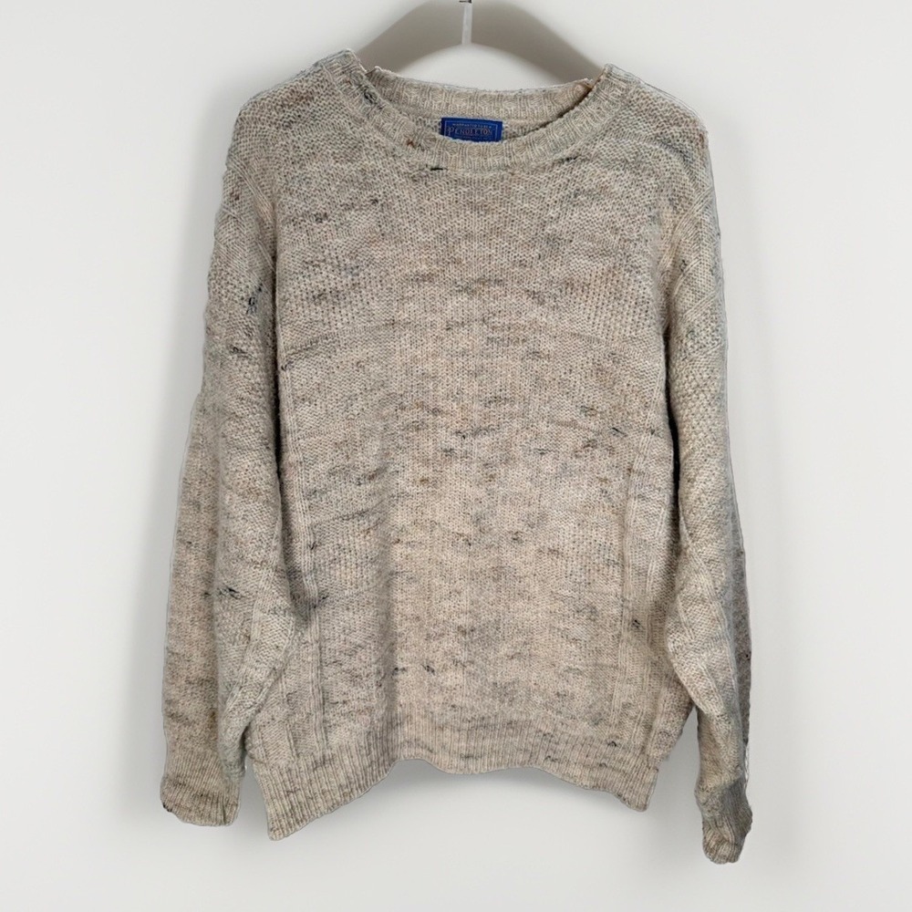 VTG Pendleton Sweater 100% Wool Men's Beige Crew Neck Pullover Size Large